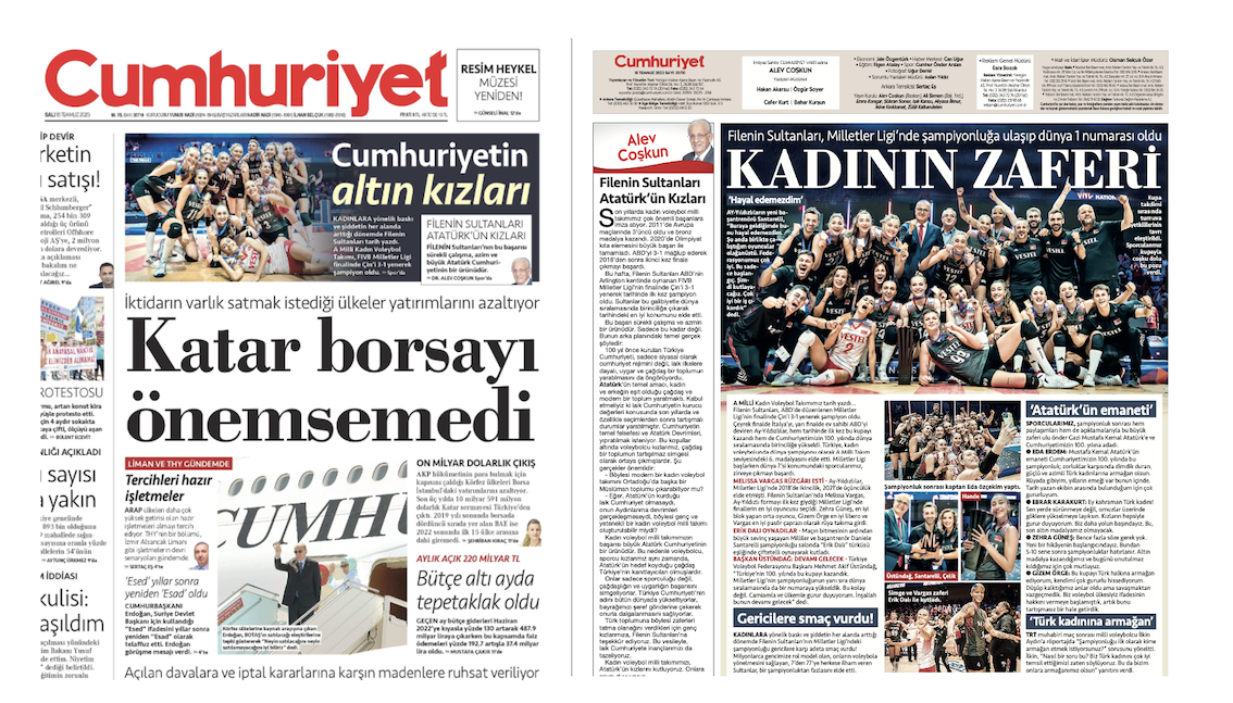 cumhuriyet 18 temmuz 2023 ön ve arka kapak 