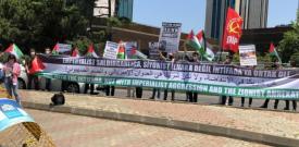 Friends of Palestine held a protest in front of the Israeli consulate: “Side with intifada, not with annexation!”