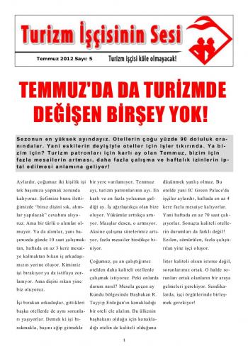Turizm İşçisinin Sesi Sayı 5
