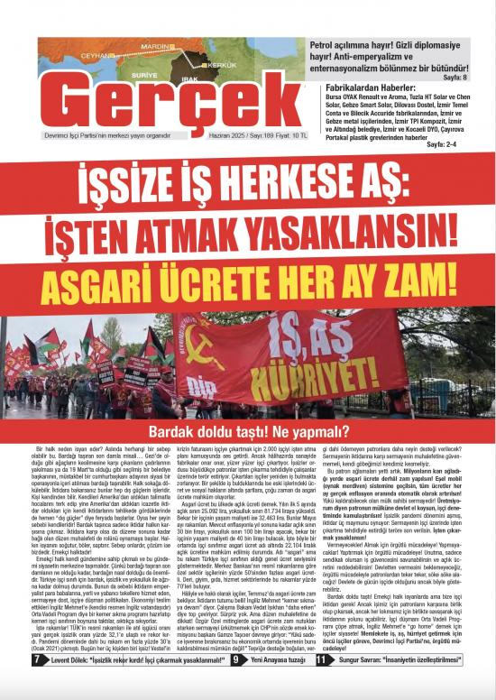 Gerçek Gazetesi Sayı 189 - Haziran 2025