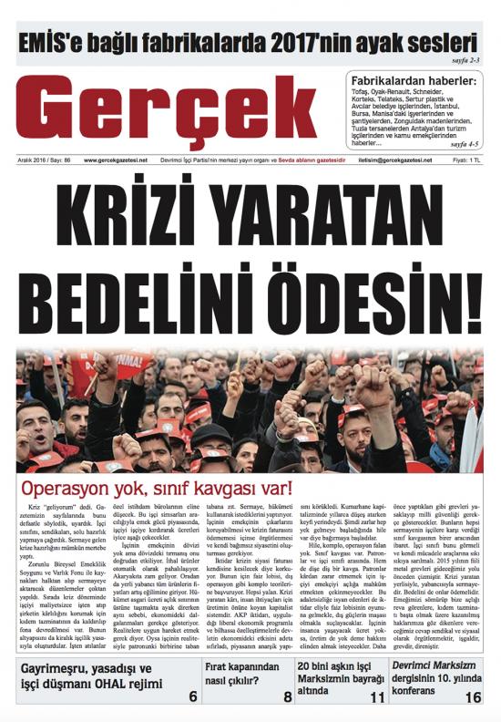 Gerçek Gazetesi Sayı 86 - Aralık 2016