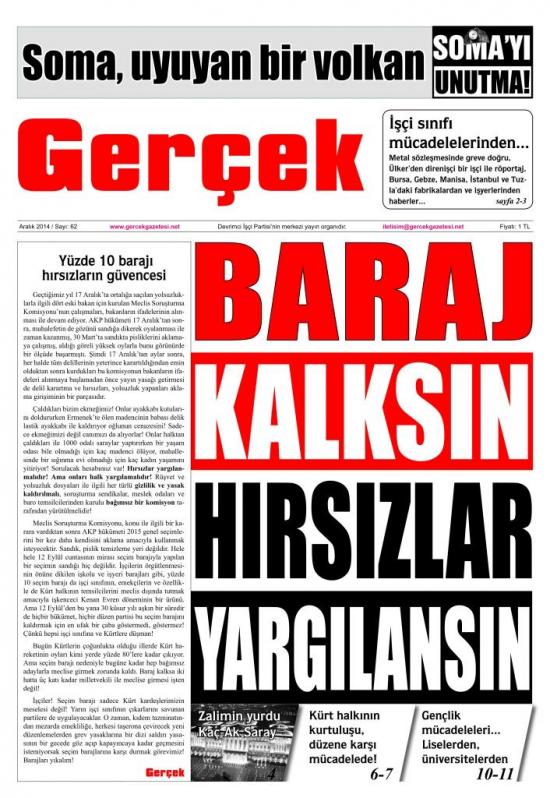 Gerçek Gazetesi Sayı 62 - Aralık 2014