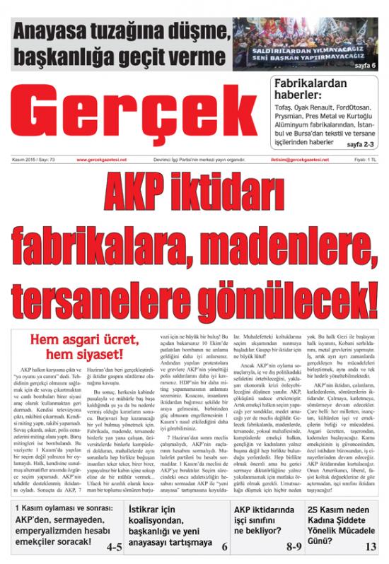 Gerçek Gazetesi Sayı 73 - Kasım 2015